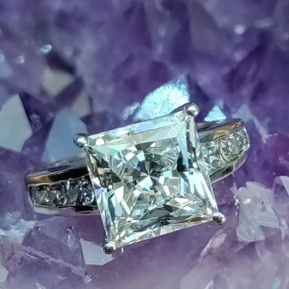 Diamonique 4ct Princess Cut CZ Sterling Silver Ring Sz-5 - Picture 1 of 7